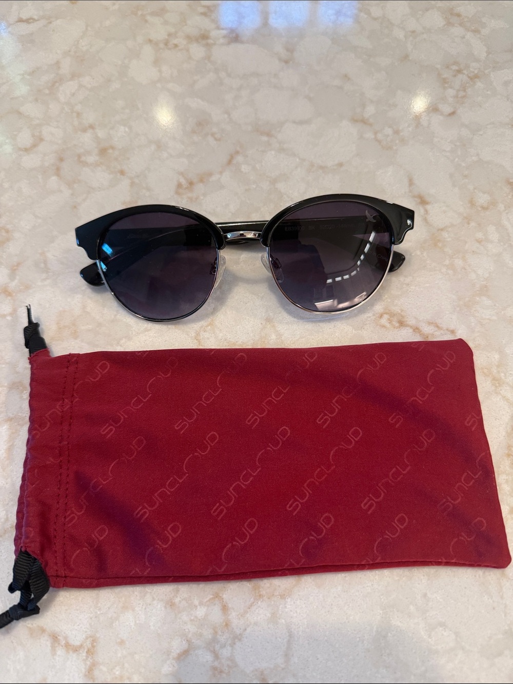 Eddie Bauer Black Frame Sunglasses with Dark Smoke Lenses and Red Pouch